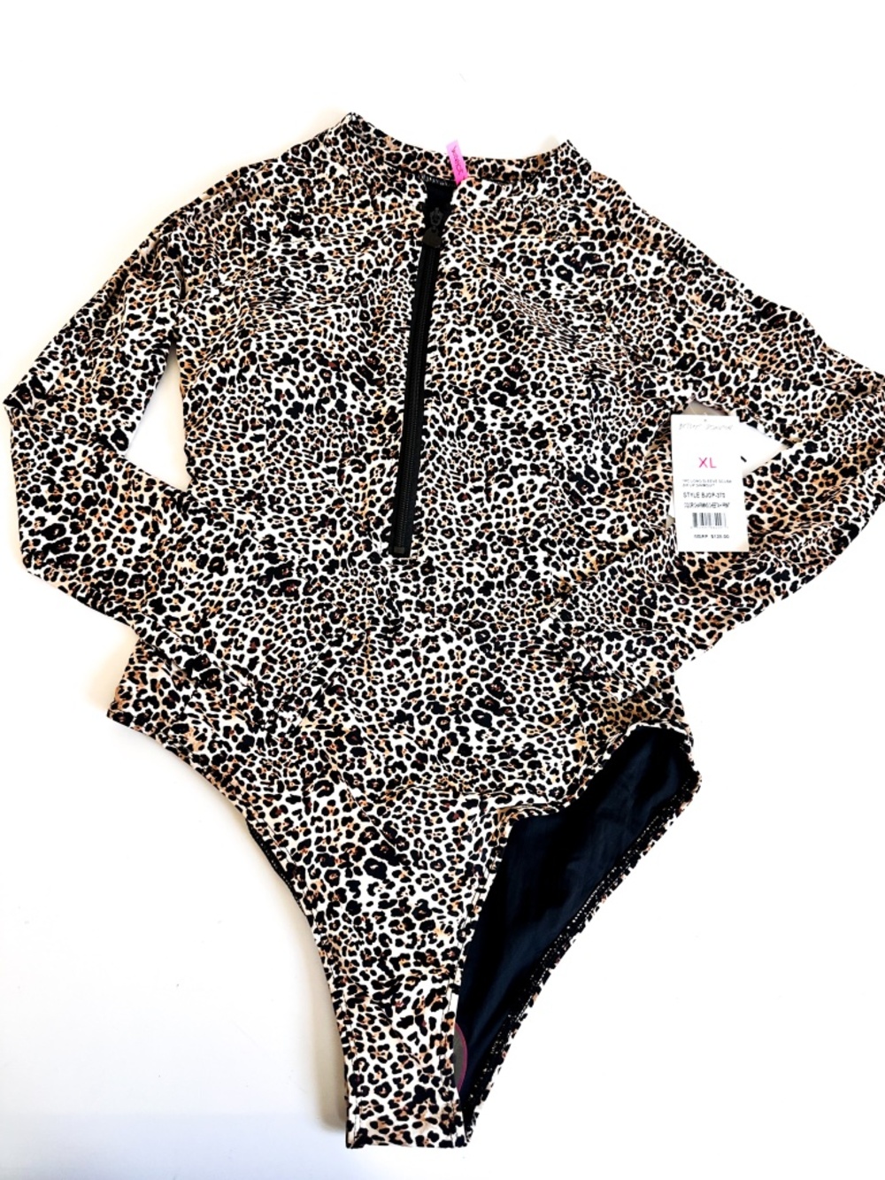 NEW Betsey Johnson Leopard Print L/S Scuba ZipUp 1-Piece Swimsuit $128 Women'sXL